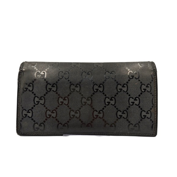 Gucci GG Imprime Long Wallet Monogram Coated Canvas Black Continental - Picture 1 of 12